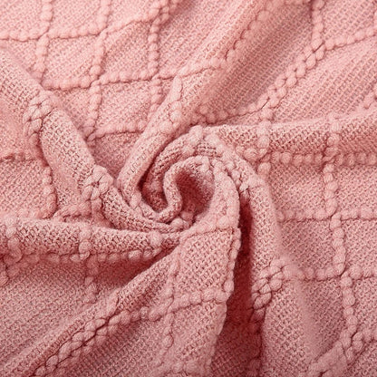 Khaki Knitted Acrylic Blanket with Tassels