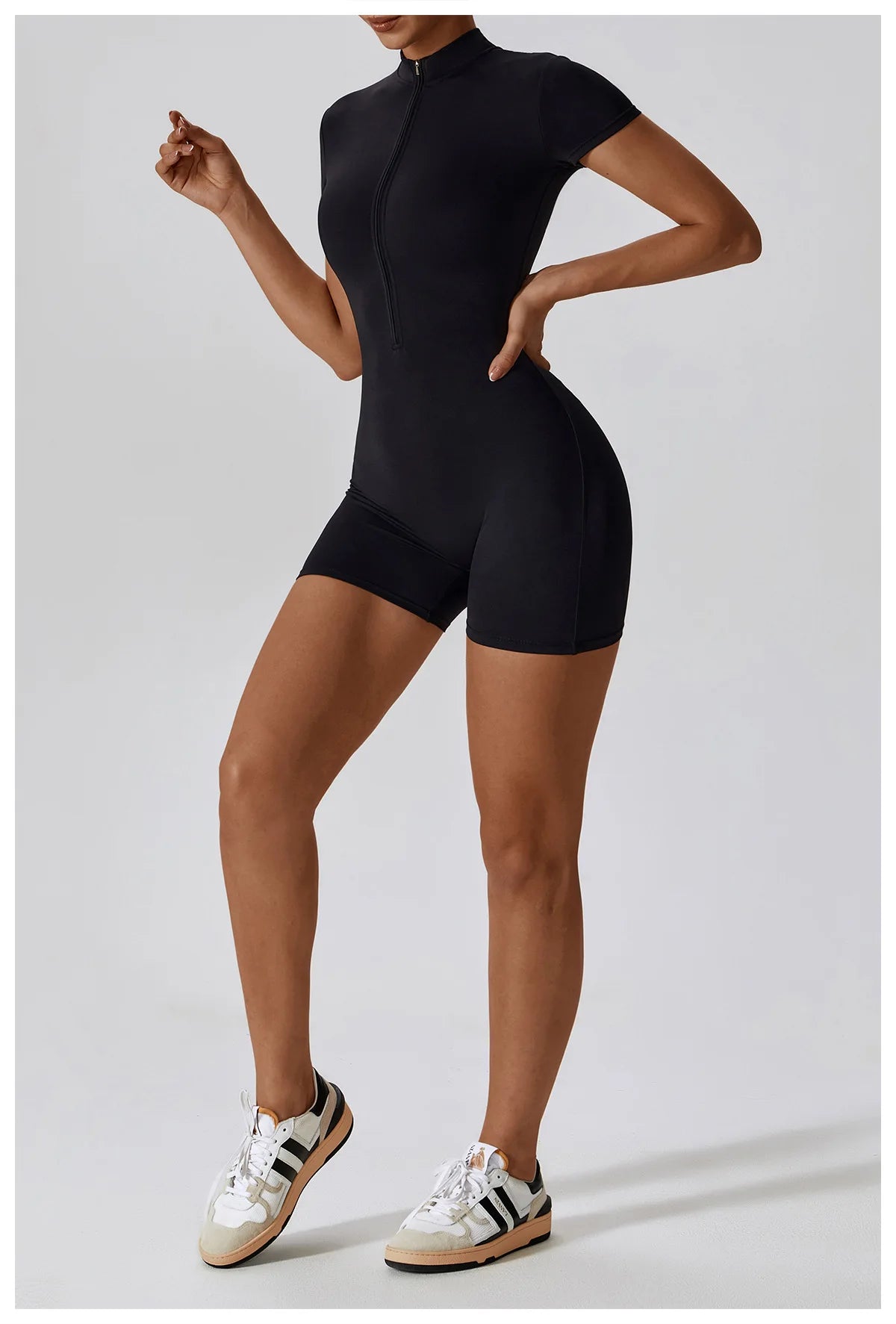 Summer Zipper Short Sleeve Yoga Bodysuit for Women