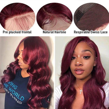 34 Inch Burgundy Lace Front Wig Human Hair Body Wave