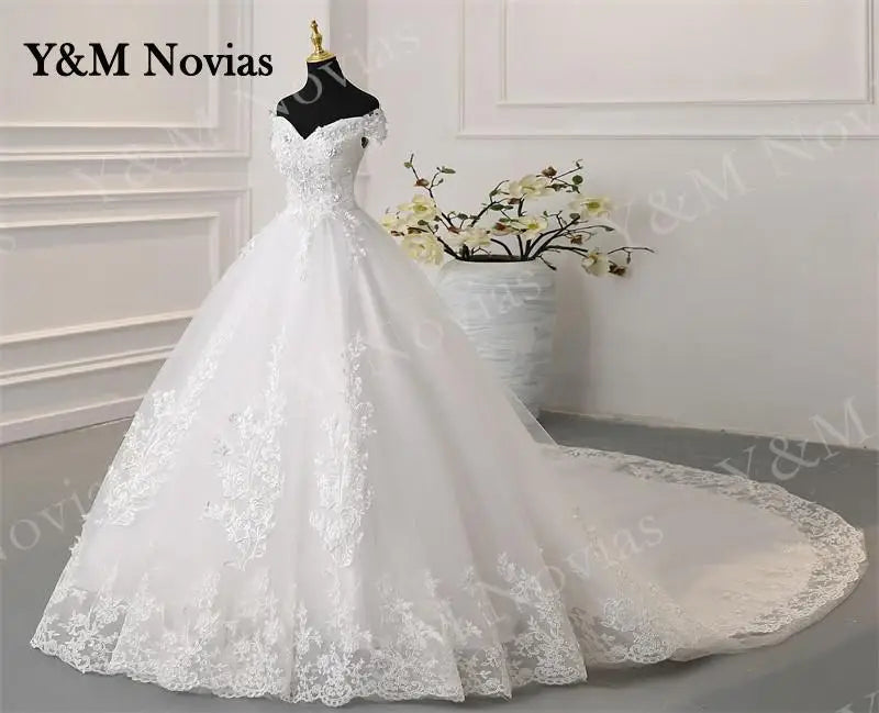 Off Shoulder Plus Size Wedding Dress Tulle and Organza