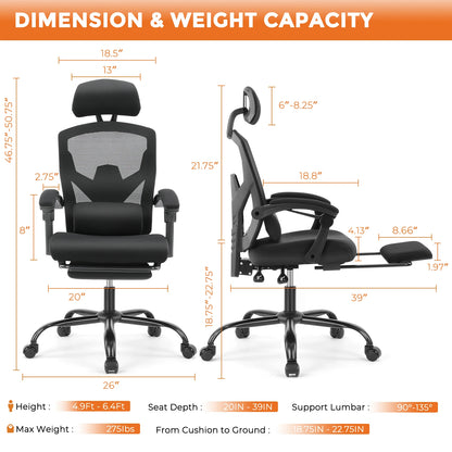 MCQ High Back Ergonomic Gaming Office Chair with Lumbar Support
