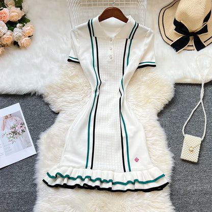 Women Knitted Mini Dress with Ruffles