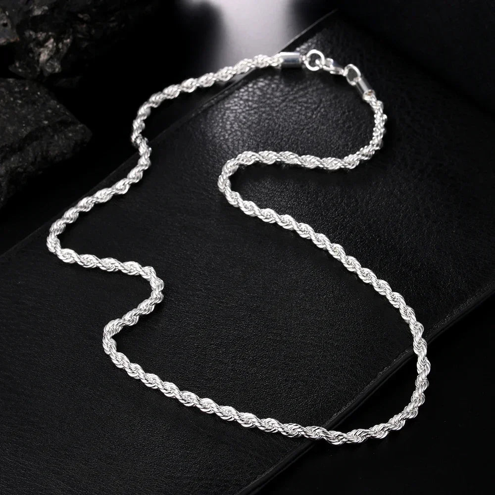4MM Rope Chain 925 Sterling Silver Necklace Unisex