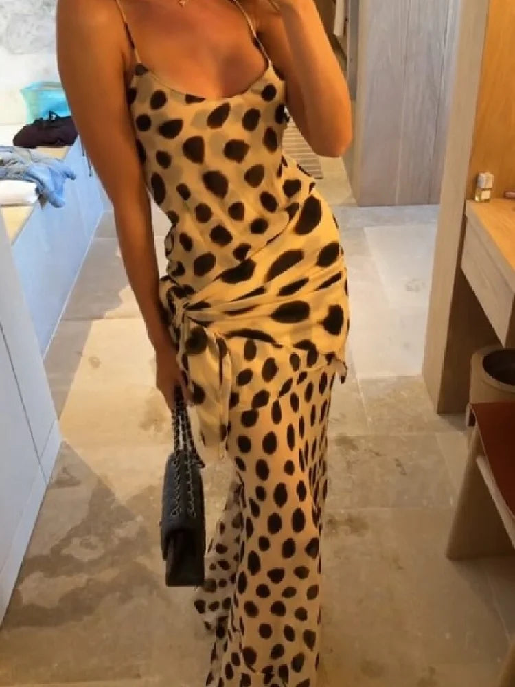 Animal Print V-Neck Ruched Maxi Dress for Women