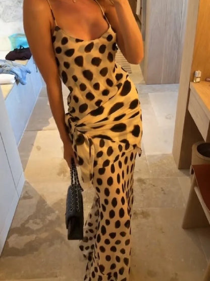 Animal Print V-Neck Ruched Maxi Dress for Women