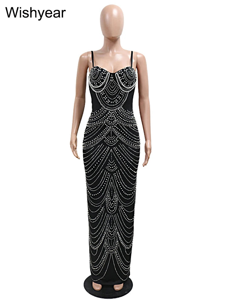 Luxury Brown Rhinestone Evening Gown for Women