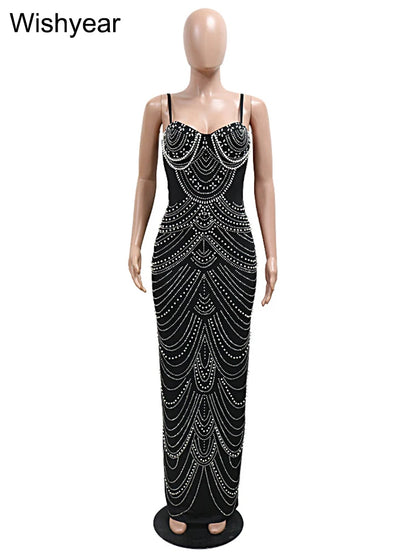 Luxury Brown Rhinestone Evening Gown for Women
