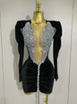 White Velvet Sexy Mesh Short Dress with Crystals