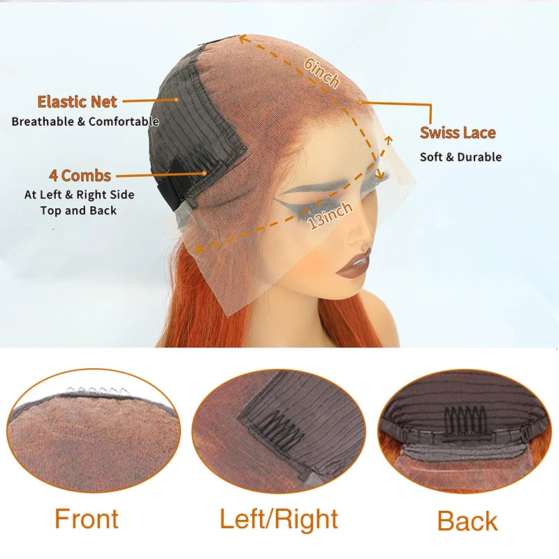 Water Wave Orange Ginger Lace Front Wig Human Hair 30 Inch