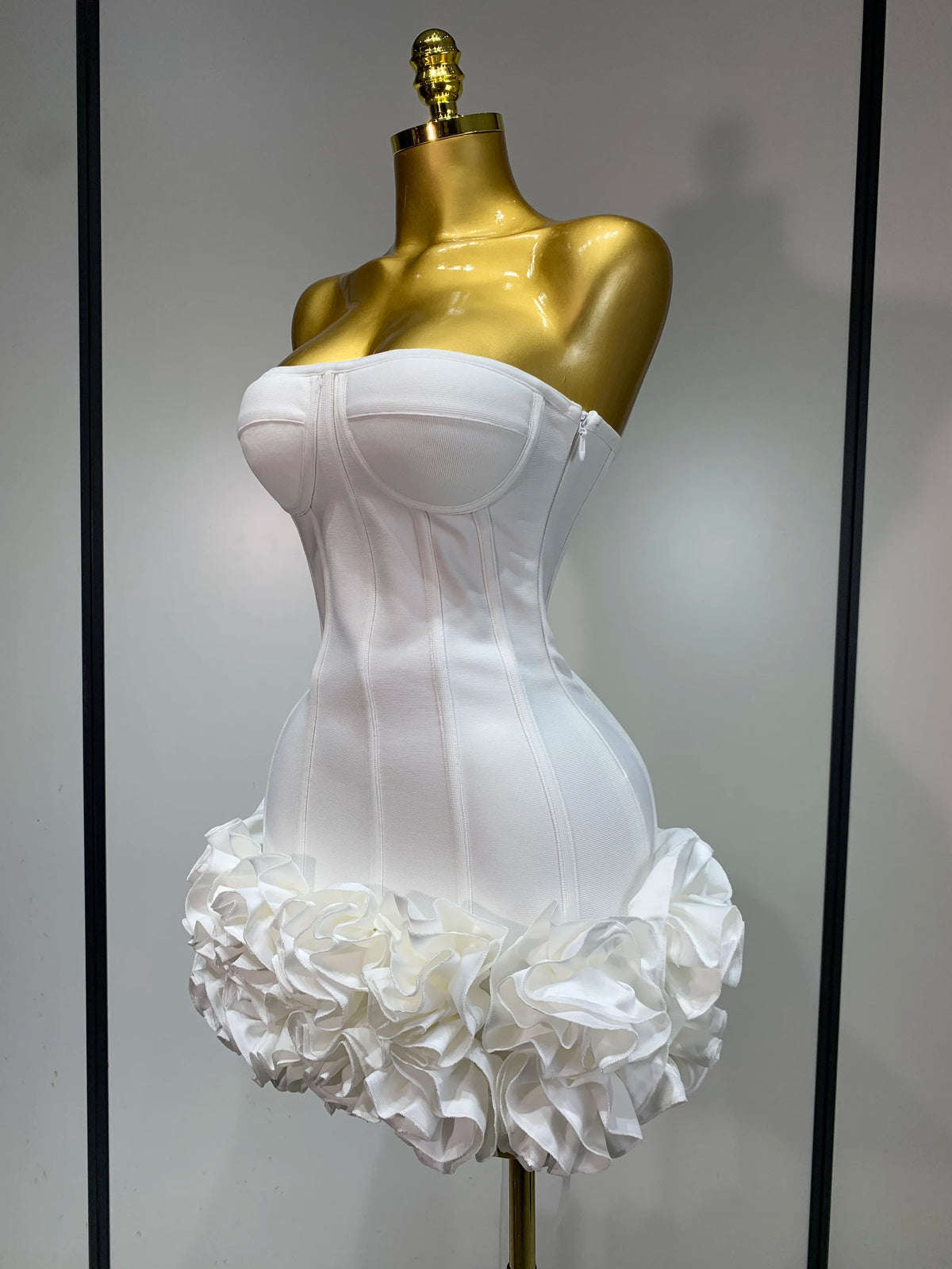 Women Strapless Backless Flower Embellished Mini Dress