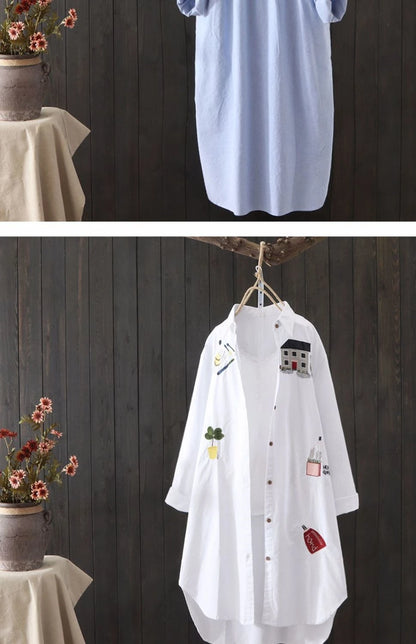 Women’s Loose White Cotton Embroidery Blouse