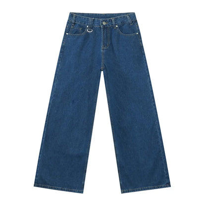 IEFB Vintage Camouflage Men's Loose Denim Jeans Old Blue