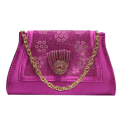 Golden Wedding Shoes And Bag Set With Diamond Decoration