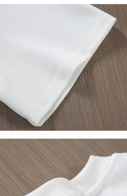 Black White Cotton T-Shirt Heavy-Duty Short Sleeves