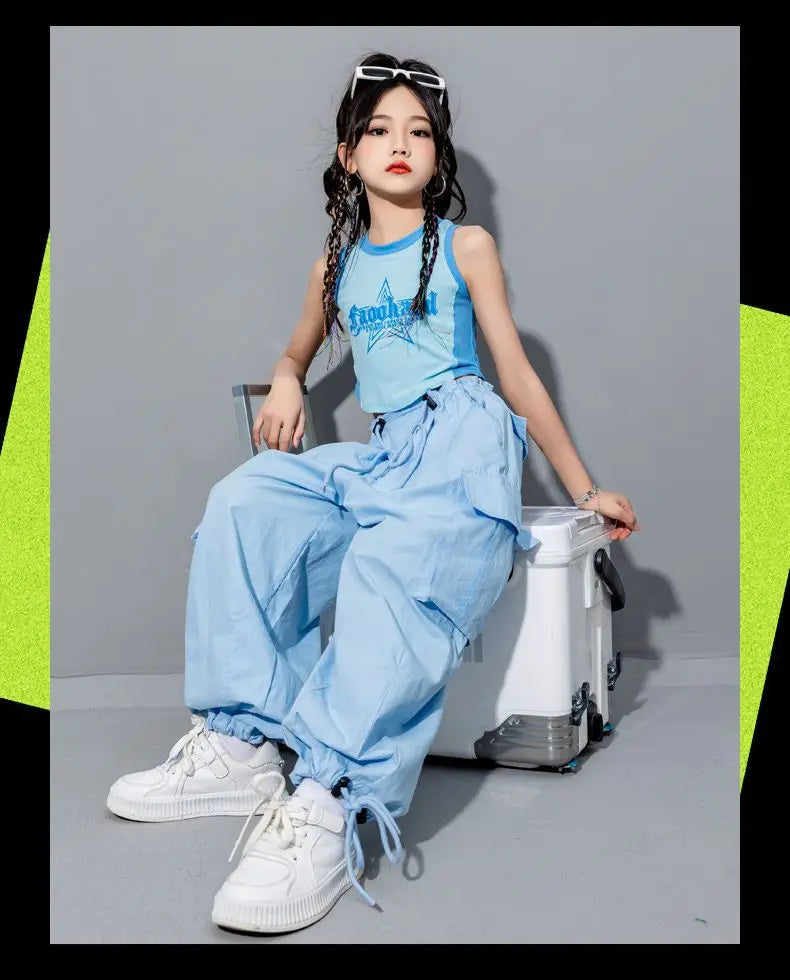 Girls Loose Cargo Pants with Belt for Daily Wear