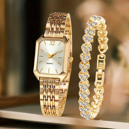 Fashion Rectangle Women Quartz Watch Bracelet Set