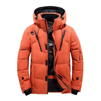 Men's White Duck Down Winter Jacket Hooded Parka