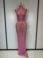 Gold Rhinestone Sleeveless Long Dress for Women