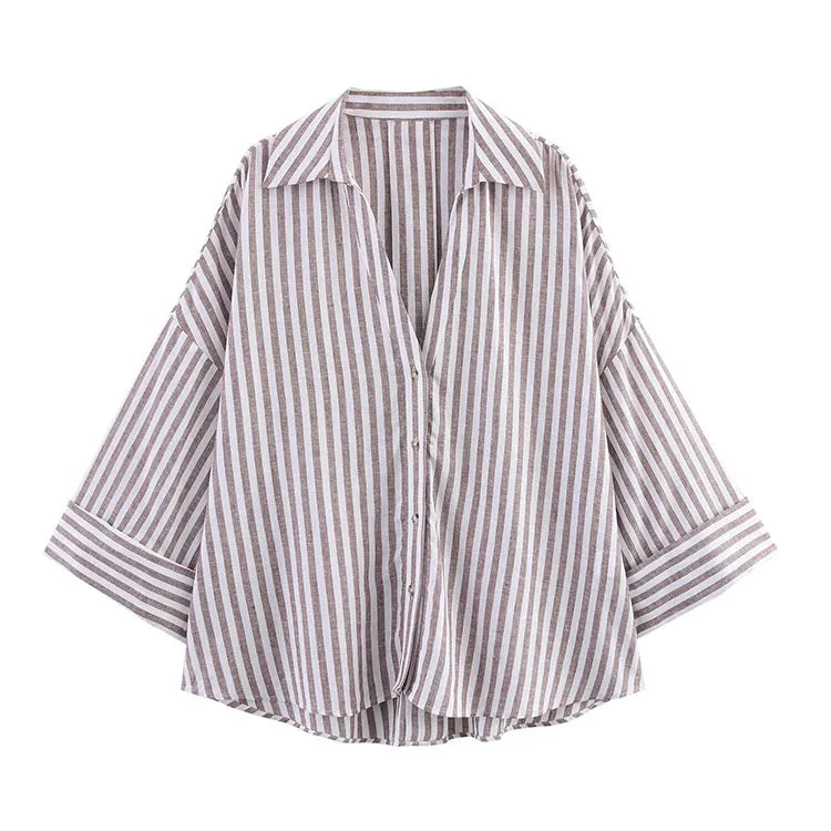Wide Sleeved Asymmetric Hem Shirt for Women