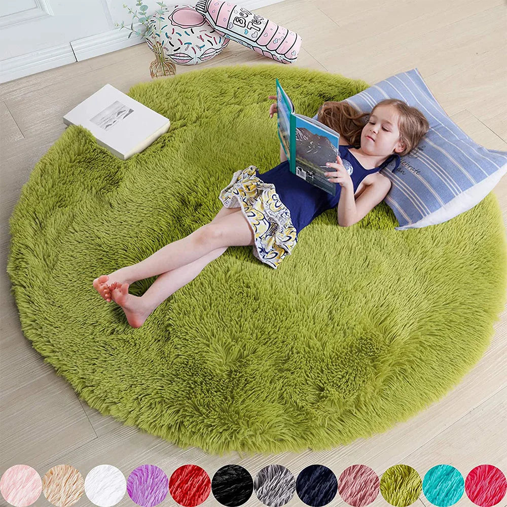 Round Plush Shag Carpet for Kids Room Decor