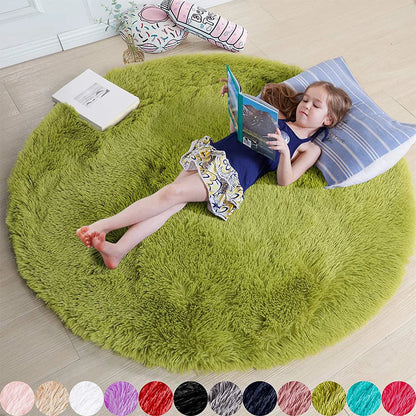 Round Plush Shag Carpet for Kids Room Decor