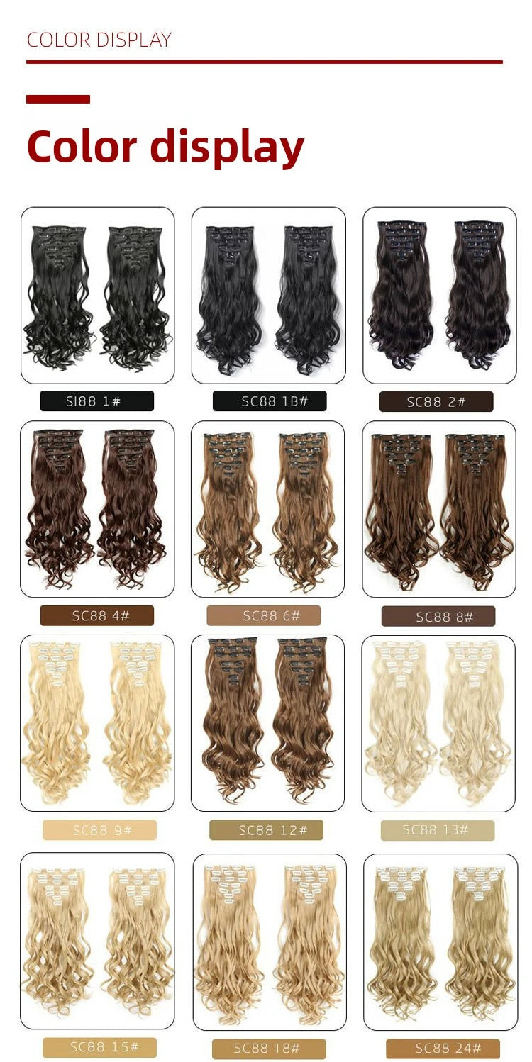 22 Inch Curly Wavy Clip In Hair Extensions Synthetic