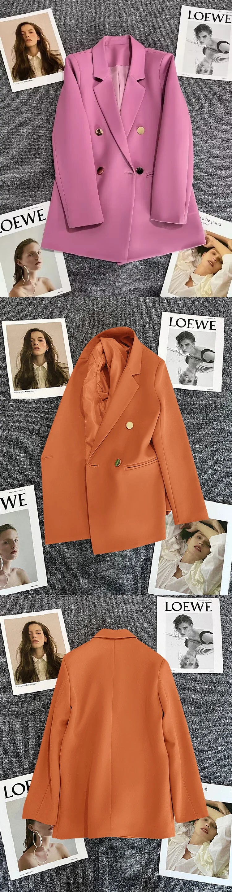 Candy Color Slim Blazer with Notched Collar and Metal Buttons