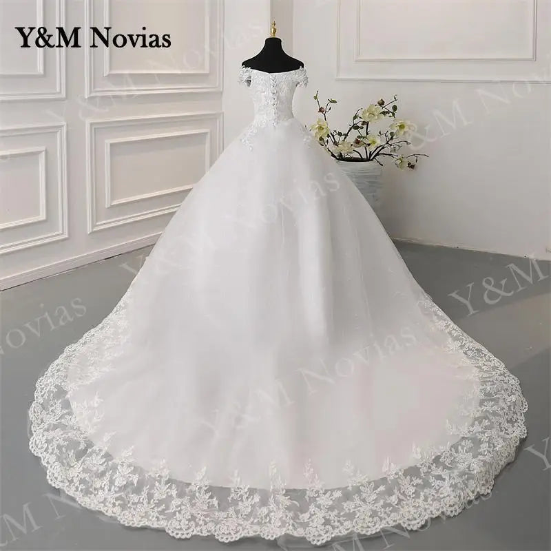 Off Shoulder Plus Size Wedding Dress Tulle and Organza