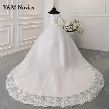 Off Shoulder Plus Size Wedding Dress Tulle and Organza