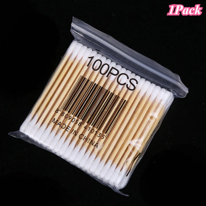 100 Pcs Baby Cotton Swabs with Wooden Sticks