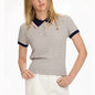 Embroidered Knit Polo Shirt Women Short Sleeve Cotton