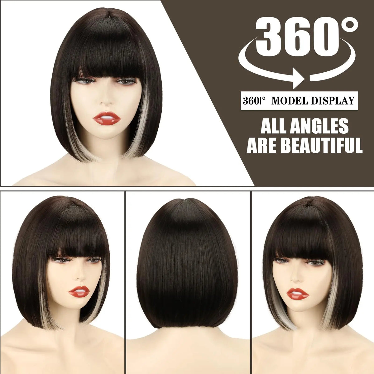 Pink Bob Synthetic Wig with Bangs for Cosplay
