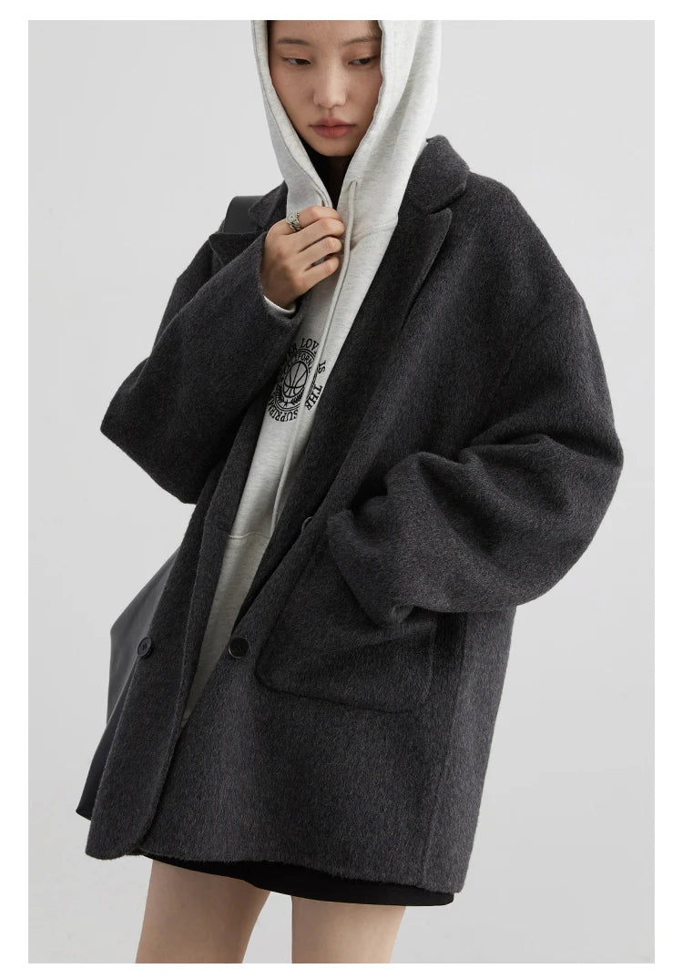 Women's Woolen Double Breasted Jacket Office Lady Outerwear