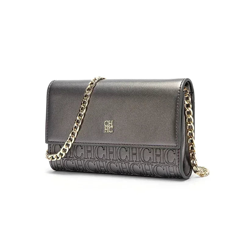CH Women PU Leather Crossbody Bag with Metal Chain