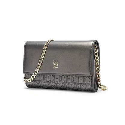 CH Women PU Leather Crossbody Bag with Metal Chain