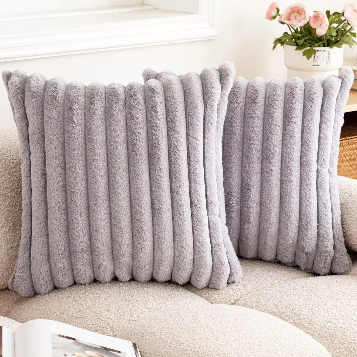 Faux Rabbit Fur Square Cushion Cover Solid Color