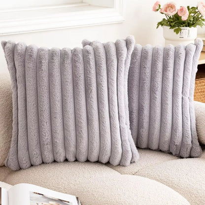 Faux Rabbit Fur Square Cushion Cover 40x40 45x45 Solid Color