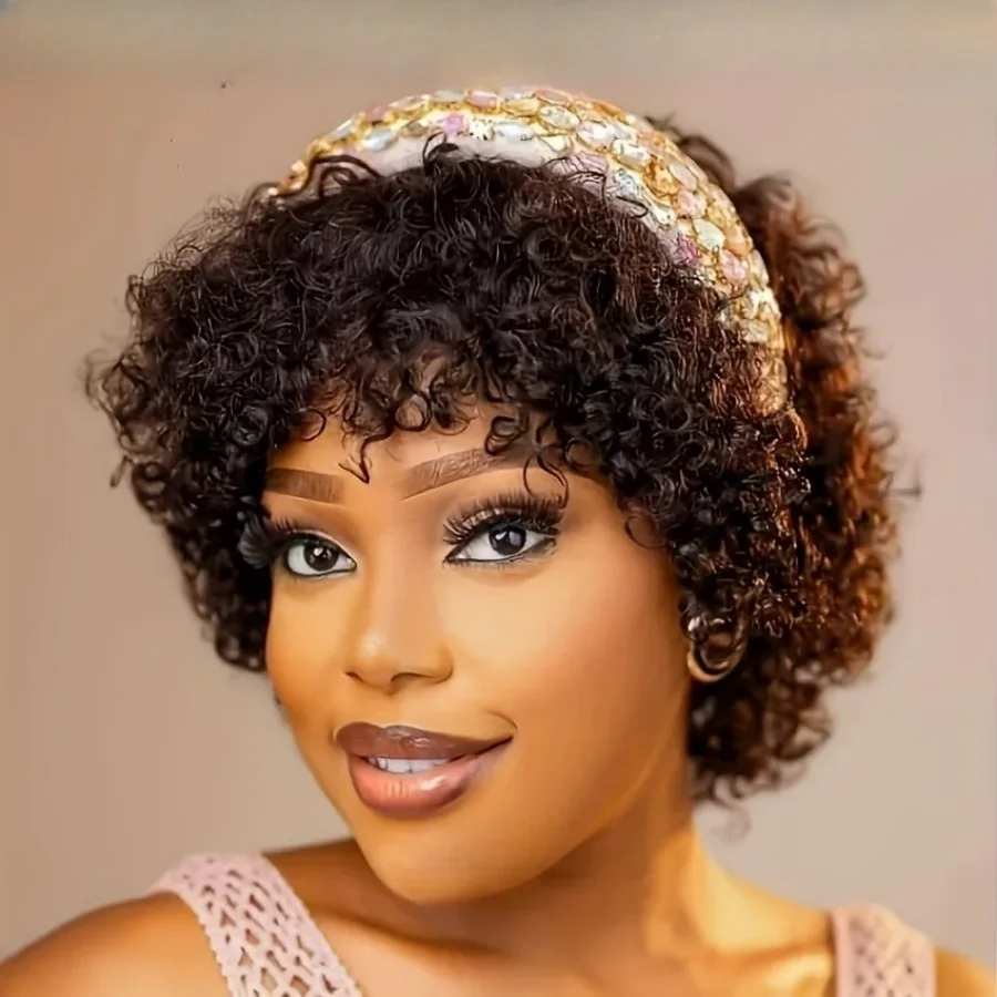 Pixie Cut Curly Lace Front Wig Natural Black 6 Inch