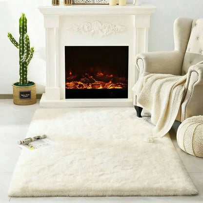 Black Plush Long-Pile Carpet, Soft Non-Slip Rug