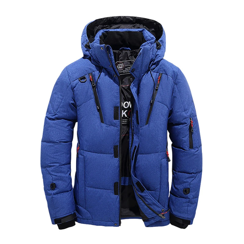 Men's White Duck Down Winter Jacket Hooded Parka