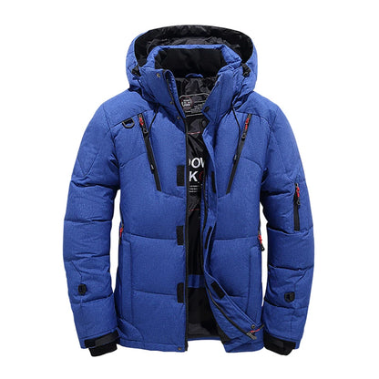 Men's White Duck Down Winter Jacket Hooded Parka