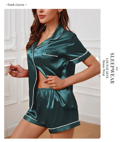 Silk Satin Pajamas Set for Women with Button-Down Design