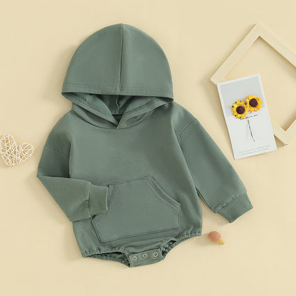 Baby Hooded Romper Long Sleeve Solid Color Bodysuit
