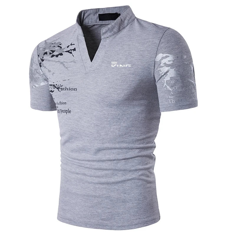 Men's Casual V Neck Polo Shirt in Polyester