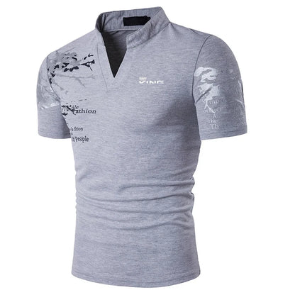 Men's Casual V Neck Polo Shirt in Polyester