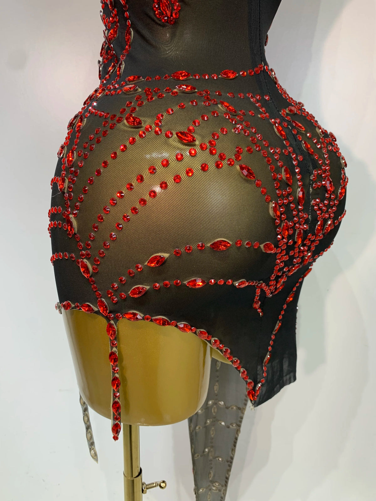 Black Mesh Crystal Diamond Bodycon Dress for Women