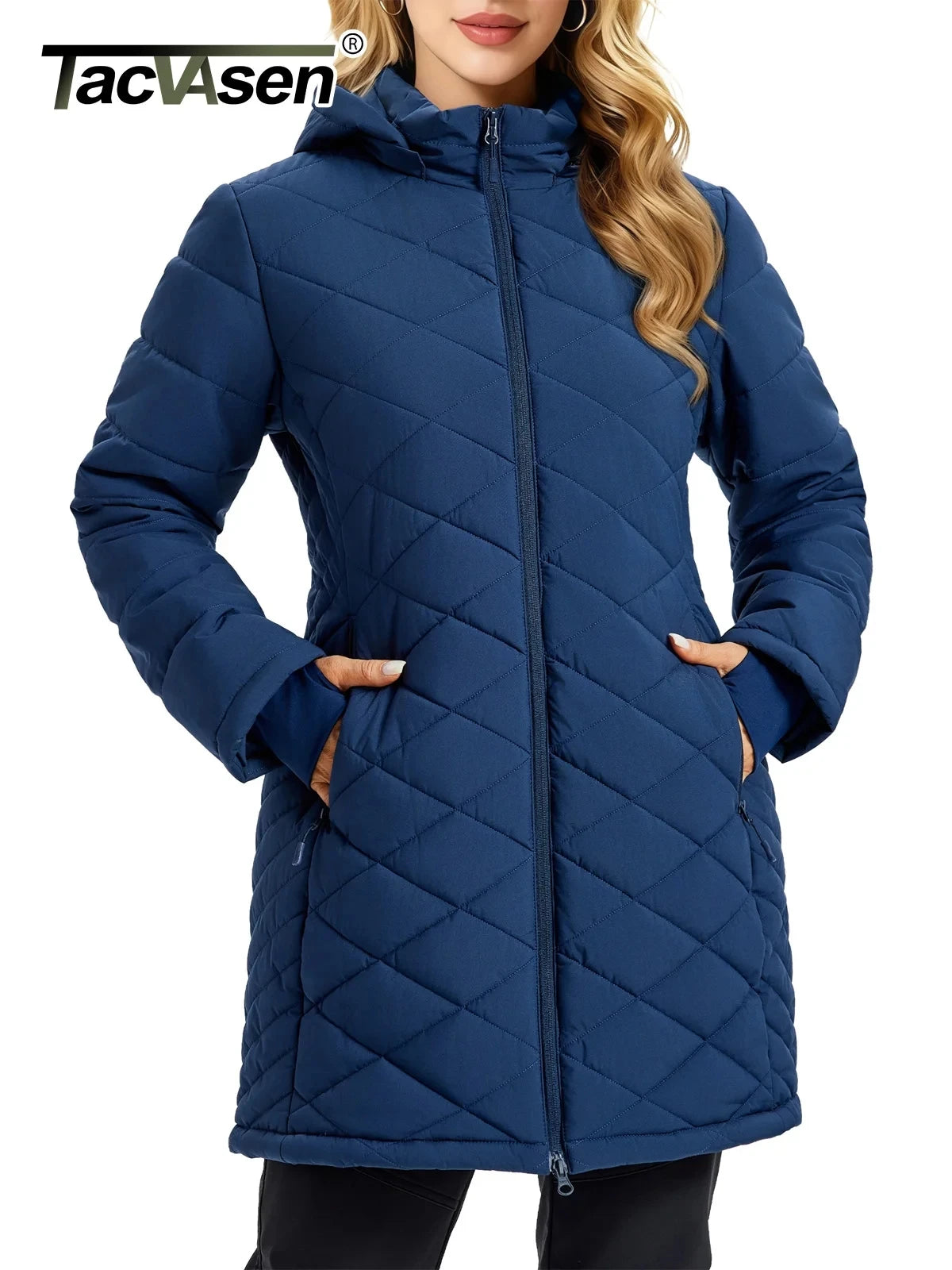 TACVASEN Womens Long Quilted Puffer Jacket Army Green