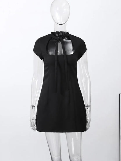 Hollow Out Polka Dot Women Dress with Zipper Closure