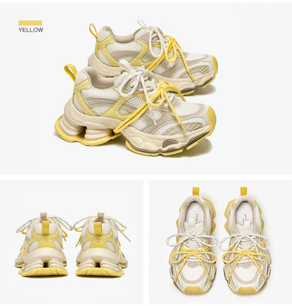 Chunky Sneakers Women Synthetic Leather Mesh Lace-up Trainers