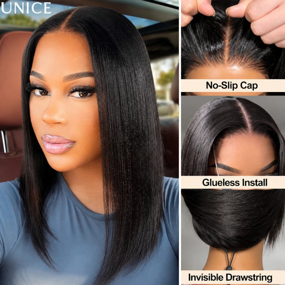 Yaki Straight Bob Wig 100% Human Hair Glueless 13x4